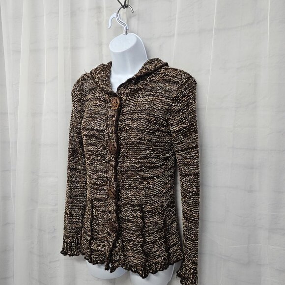 BCBGMaxAzria Cardigan Sweater Hooded Brown Fairy Grunge Cottage S - Picture 5 of 10